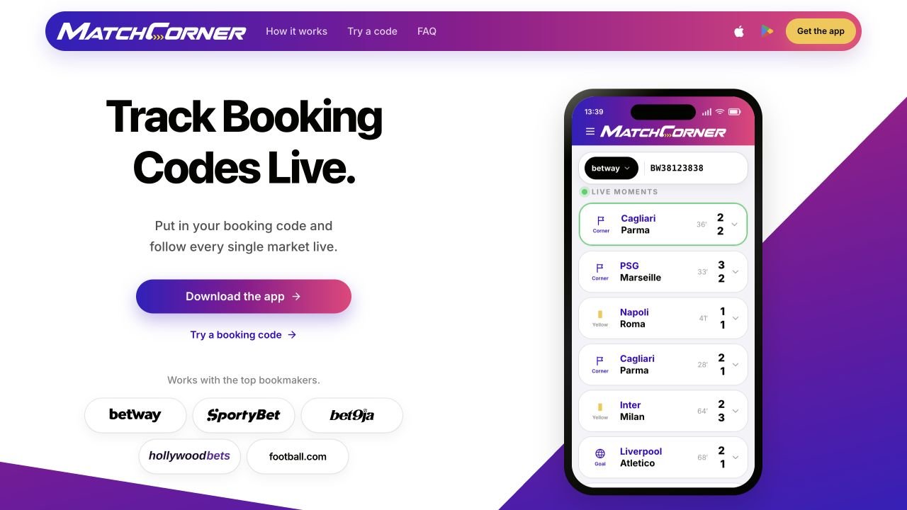 The MatchCorner website built by CEKI, showing its booking-code tracking experience